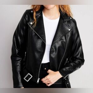 NWOT Moto Jacket Belted Faux Leather  motorcycle Biker jacket | Old Navy | large